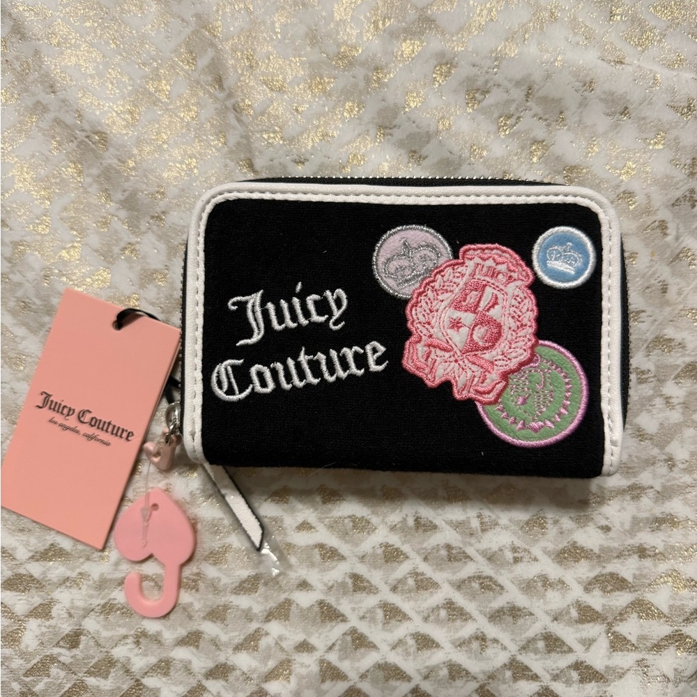 Juicy Couture Black Wallet with Pink and White Embroidery